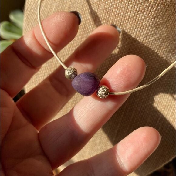 Purple Agate pearl white leather Choker - Picture 4 of 6